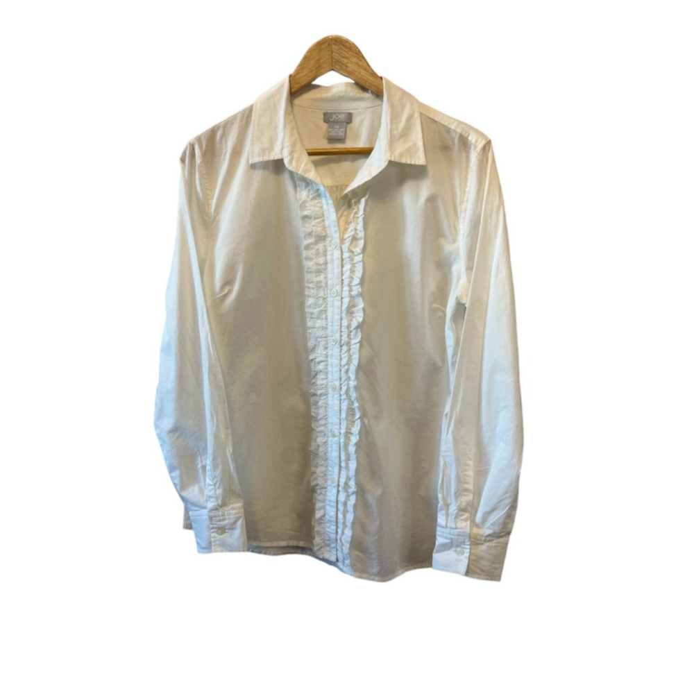 JOE FRESH White Ruffle Button Up Collared Dress Shirt L
